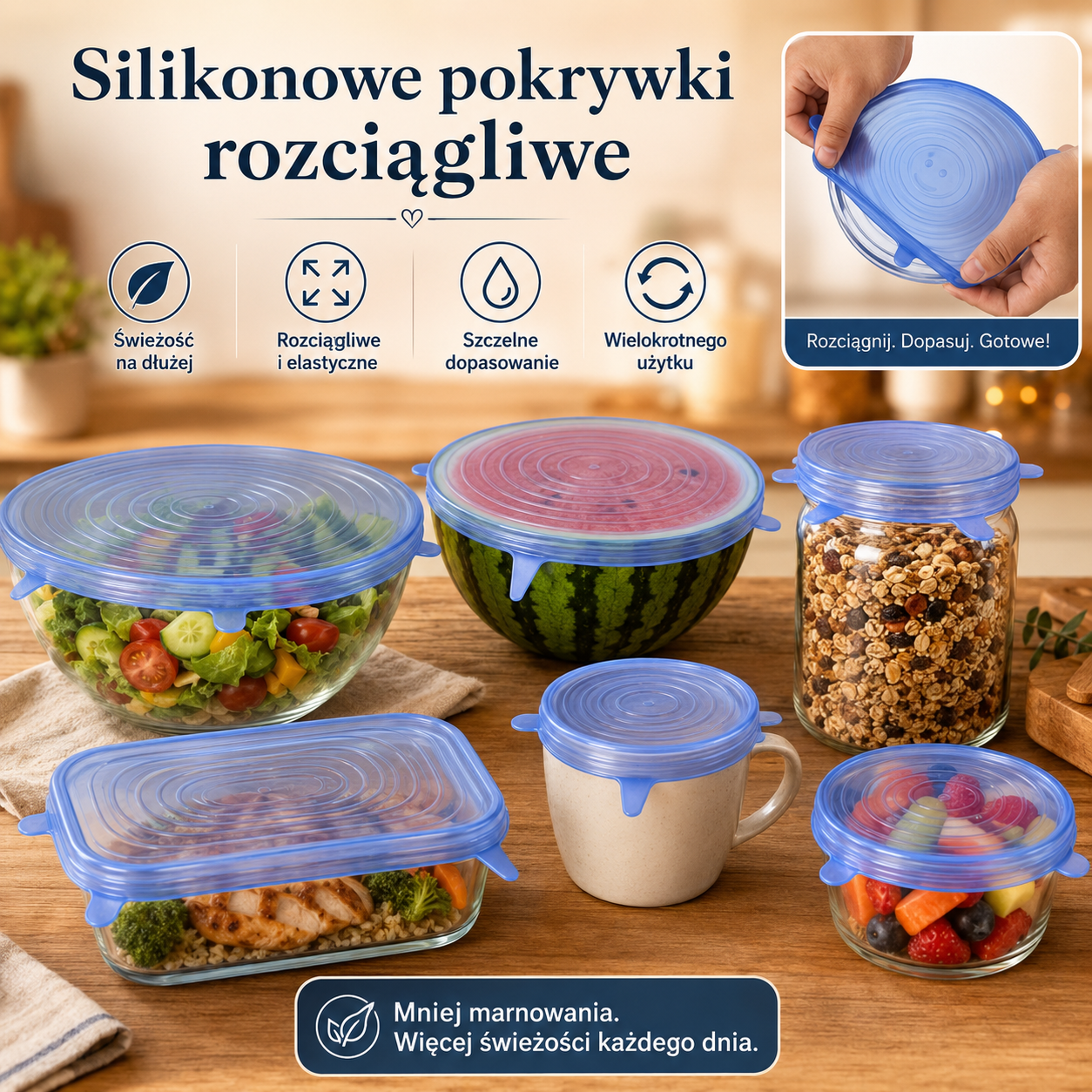 Silikonowe pokrywki rozciągliwe